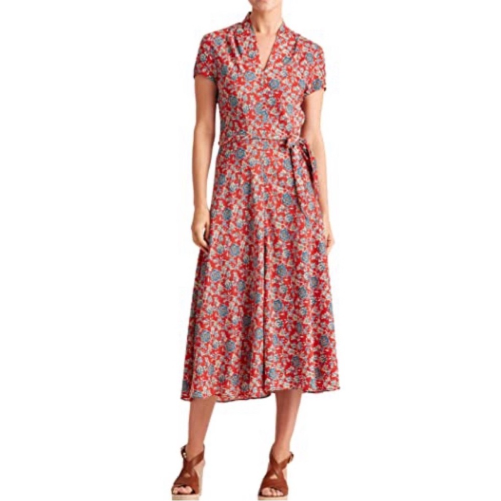 Lauren Ralph Lauren Amit Red Floral Crepe Midi Dress, Size 14